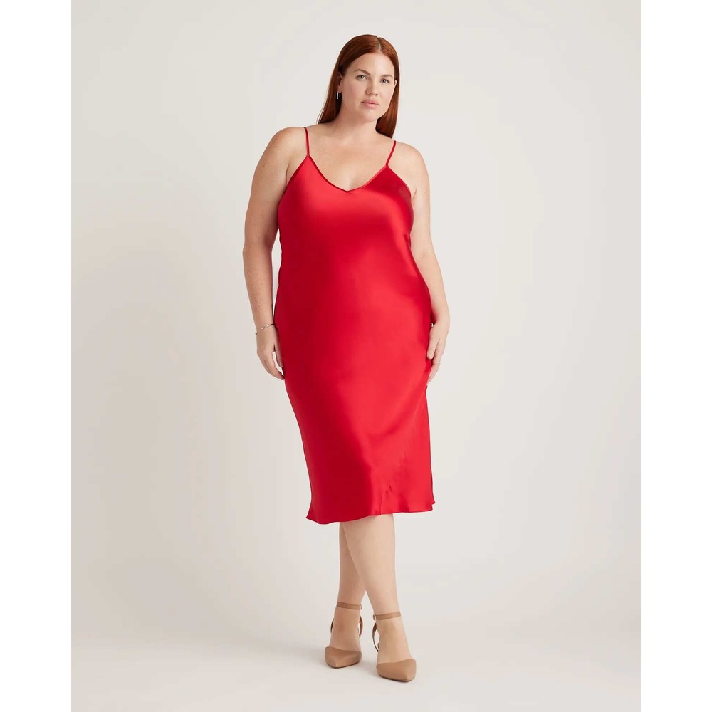 Quince Washable Silk Midi Slip Dress Salsa Red XL NWT 100% Mulberry Silk Bias